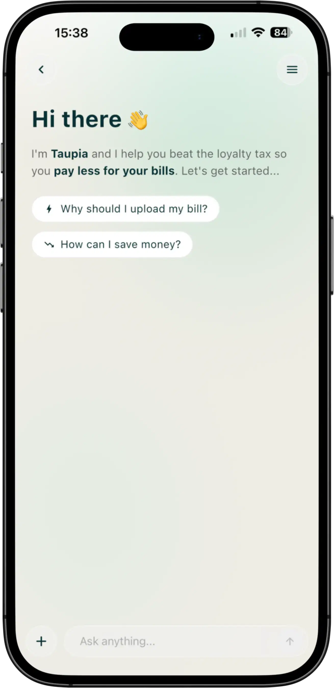 Taupia bills dashboard screen