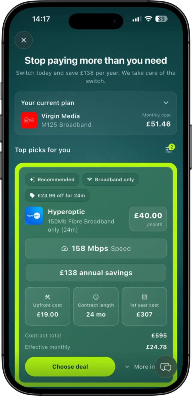 Taupia broadband comparison screen