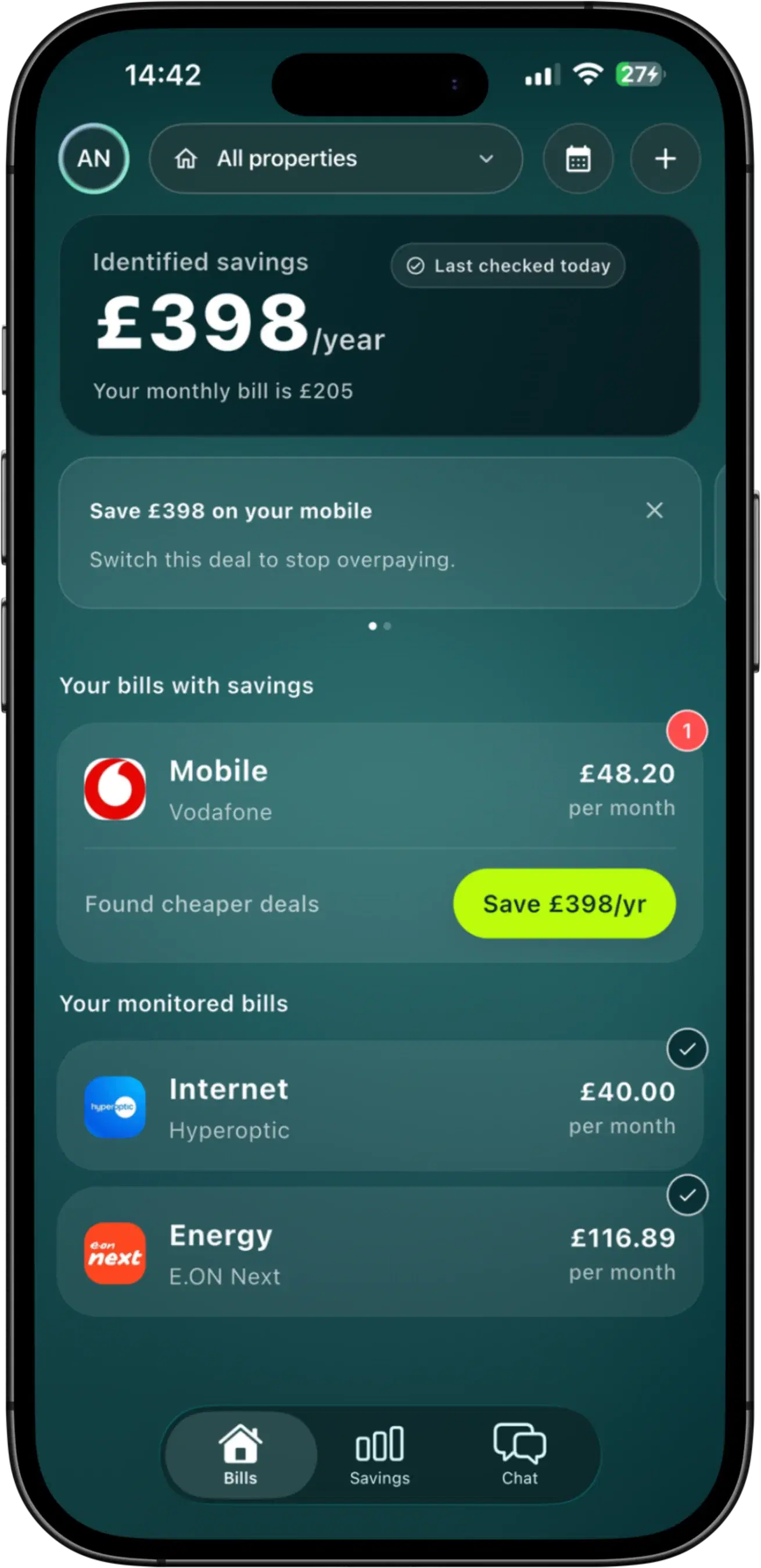 Taupia mobile bill manager screen