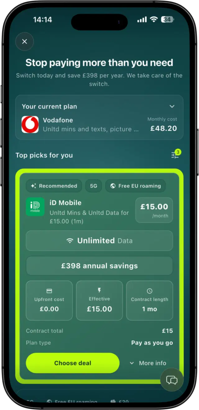 Taupia mobile comparison screen