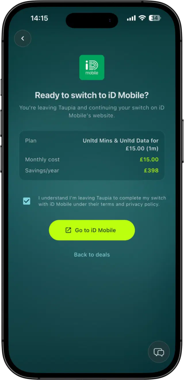 Taupia mobile switching screen