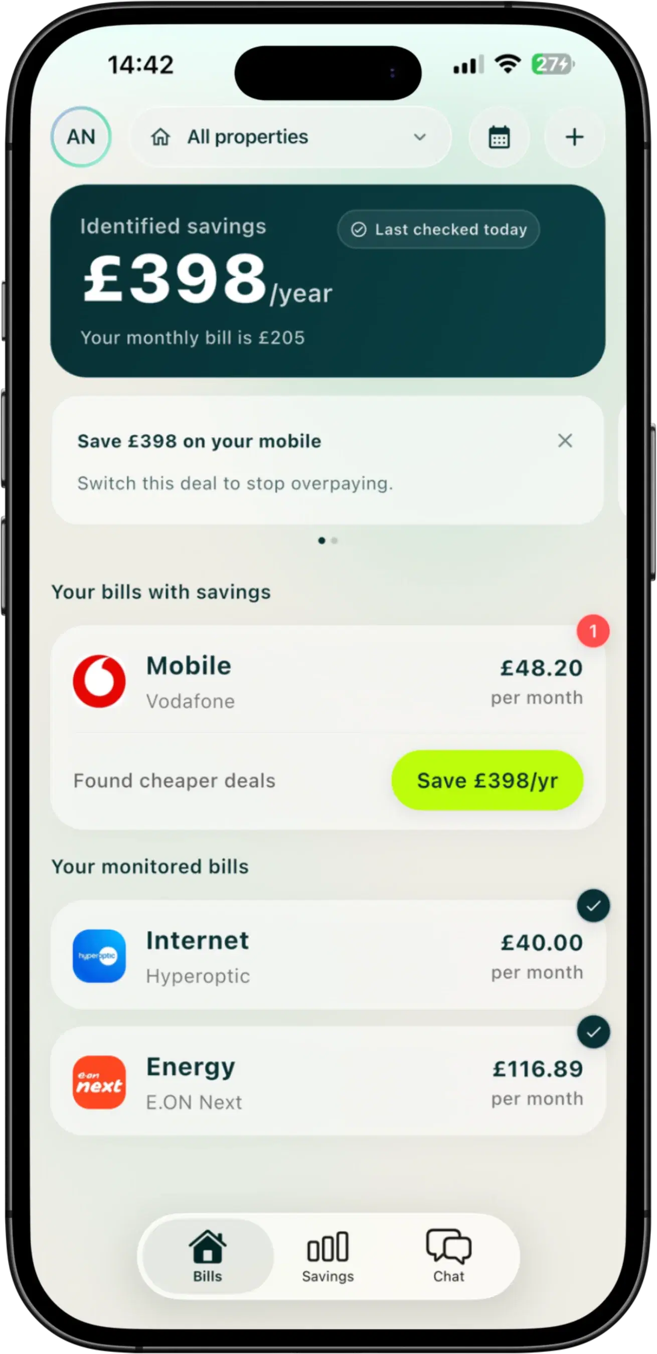Taupia mobile bill manager screen