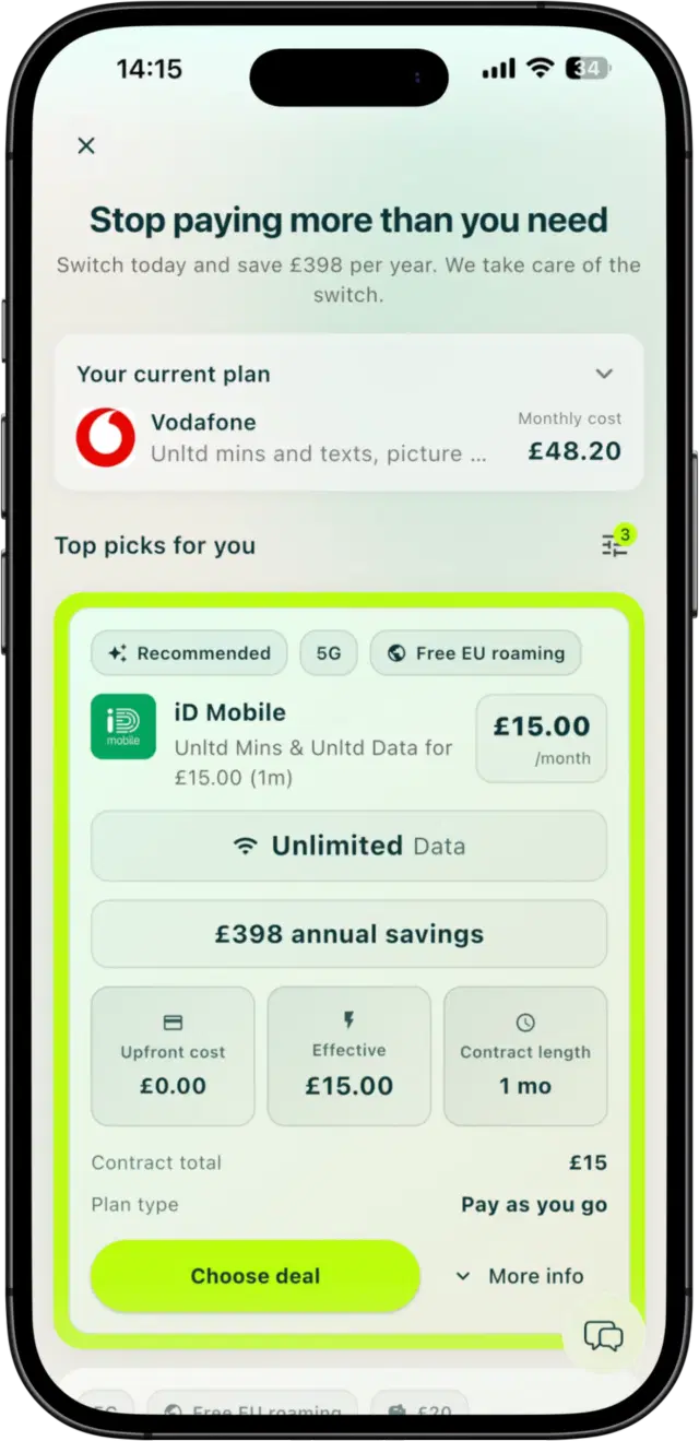 Taupia mobile comparison screen