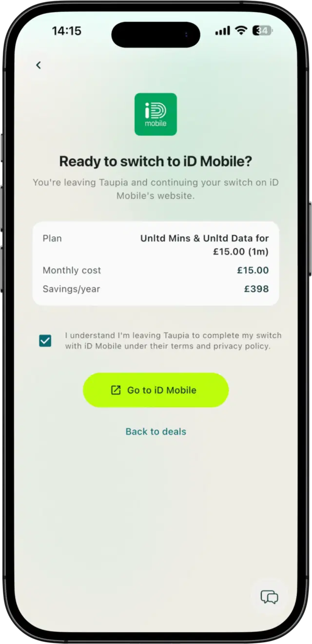 Taupia mobile switching screen