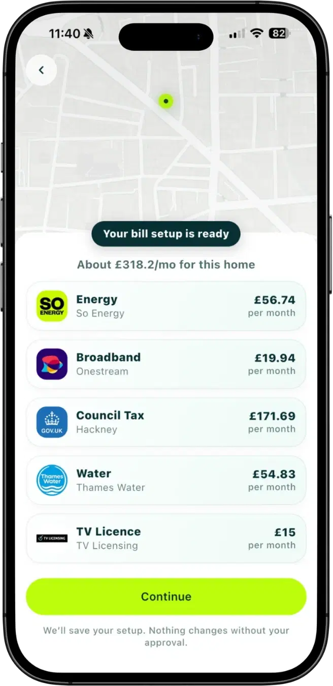 Taupia household bill setup screen