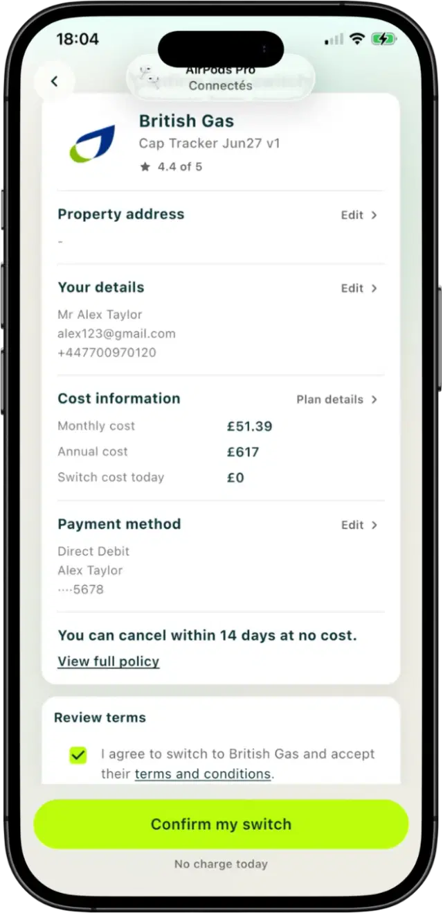 Bill management dashboard with switch status