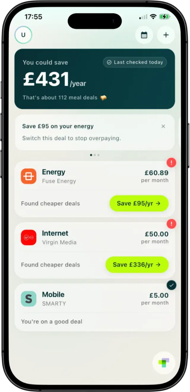 Savings dashboard showing projected annual savings